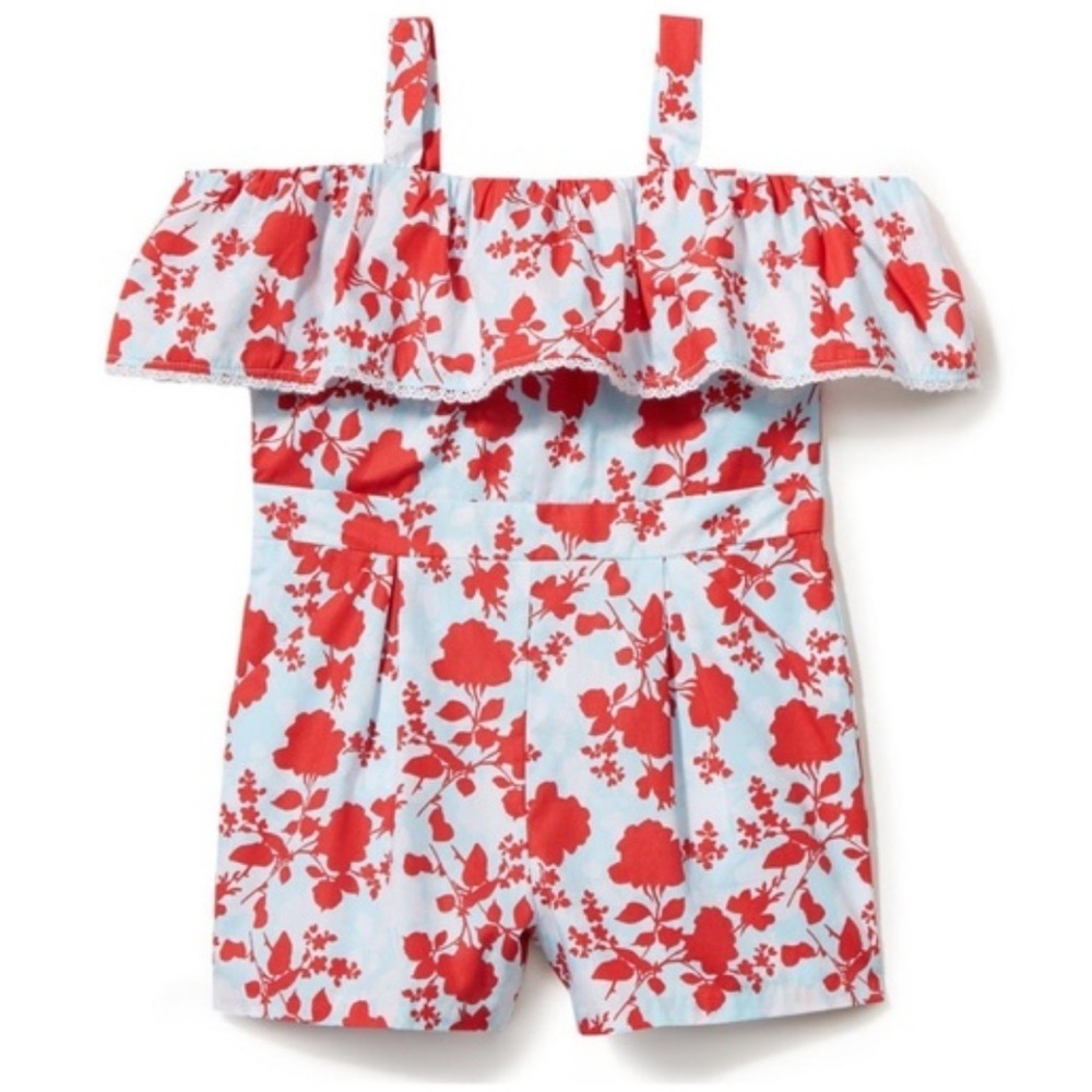 Janie and Jack Summer Floral Sky Cold Shoulder Blue and Red Romper 2T